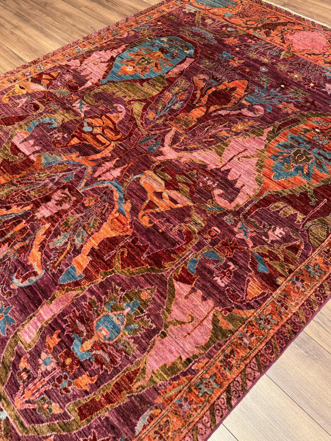 Selçuklu Orijinal El Dokuması Turuncu Kök Boya Yün Halı 199x297 5.91 Metrekare - 7x10 ft