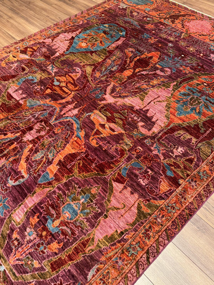 Selçuklu Orijinal El Dokuması Turuncu Kök Boya Yün Halı 199x297 5.91 Metrekare - 7x10 ft