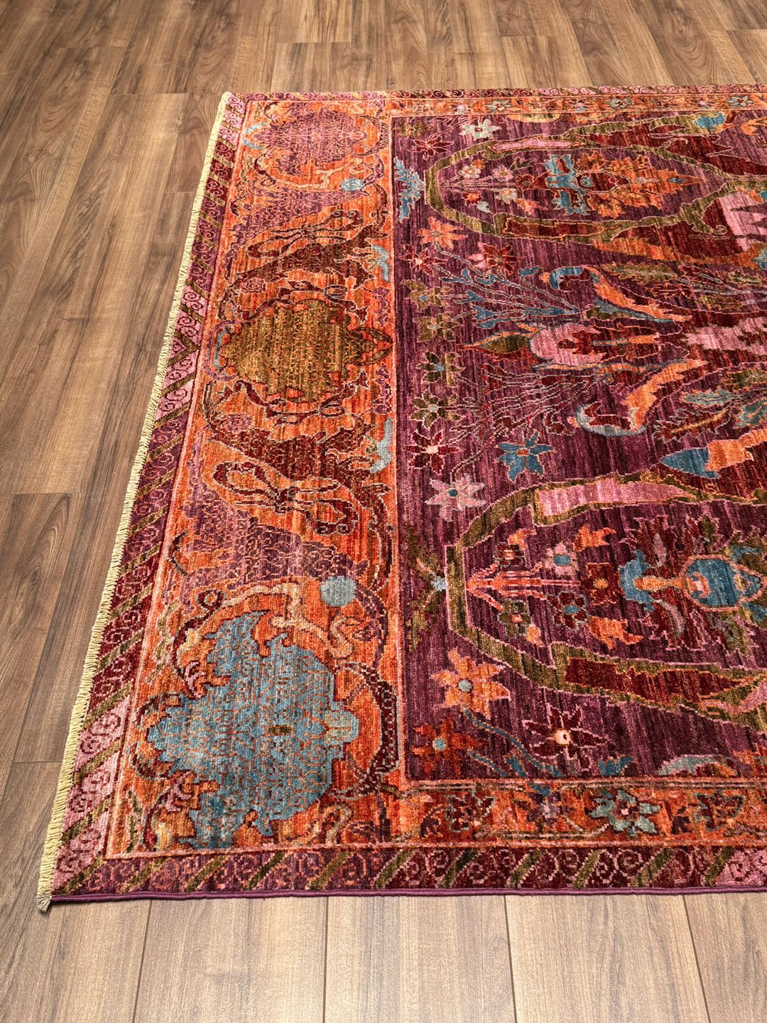 Selçuklu Orijinal El Dokuması Turuncu Kök Boya Yün Halı 199x297 5.91 Metrekare - 7x10 ft
