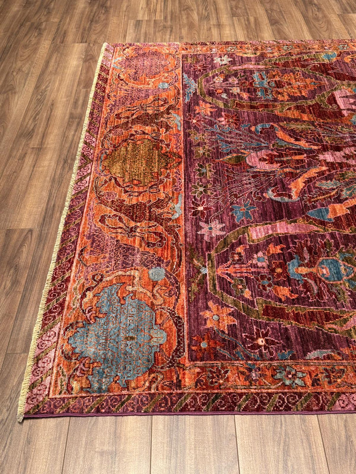 Selçuklu Orijinal El Dokuması Turuncu Kök Boya Yün Halı 199x297 5.91 Metrekare - 7x10 ft