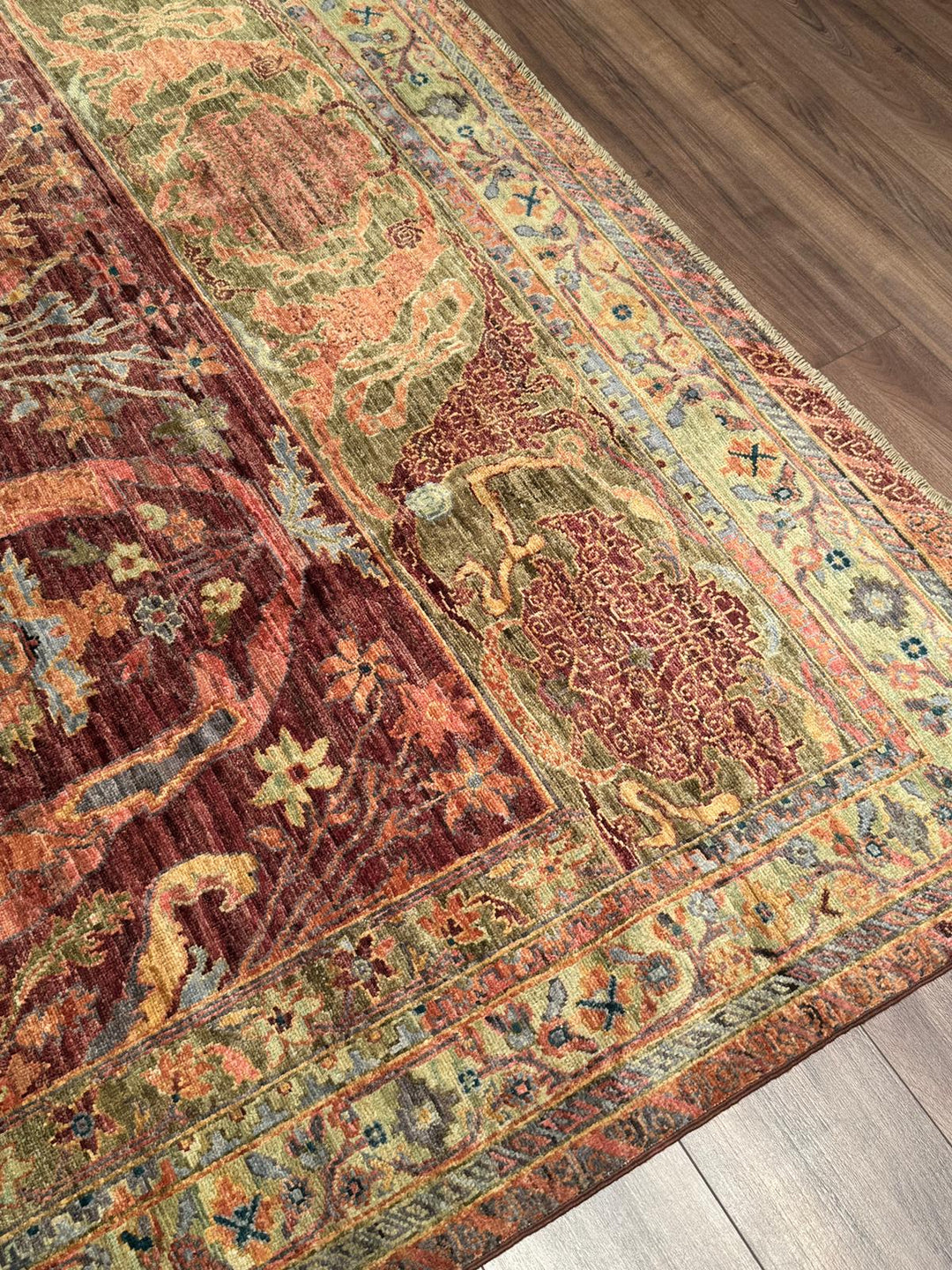 Selçuklu Orijinal El Dokuması Turuncu Kök Boya Yün Halı 251x296 7.43 Metrekare - 7x10 ft