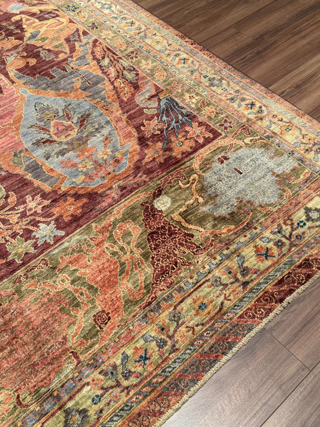 Selçuklu Orijinal El Dokuması Turuncu Kök Boya Yün Halı 251x296 7.43 Metrekare - 7x10 ft