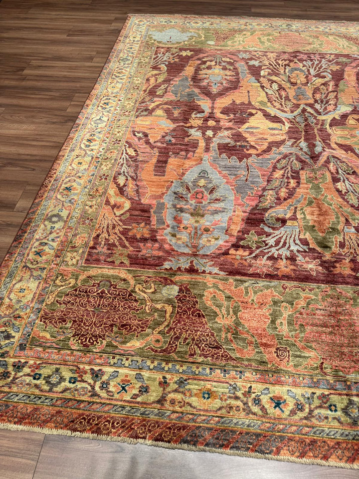 Selçuklu Orijinal El Dokuması Turuncu Kök Boya Yün Halı 251x296 7.43 Metrekare - 7x10 ft