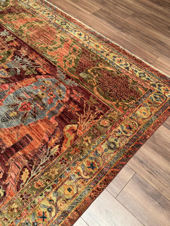 Selçuklu Orijinal El Dokuması Turuncu Kök Boya Yün Halı 251x296 7.43 Metrekare - 7x10 ft
