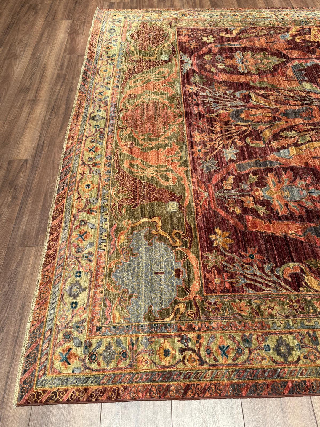 Selçuklu Orijinal El Dokuması Turuncu Kök Boya Yün Halı 251x296 7.43 Metrekare - 7x10 ft