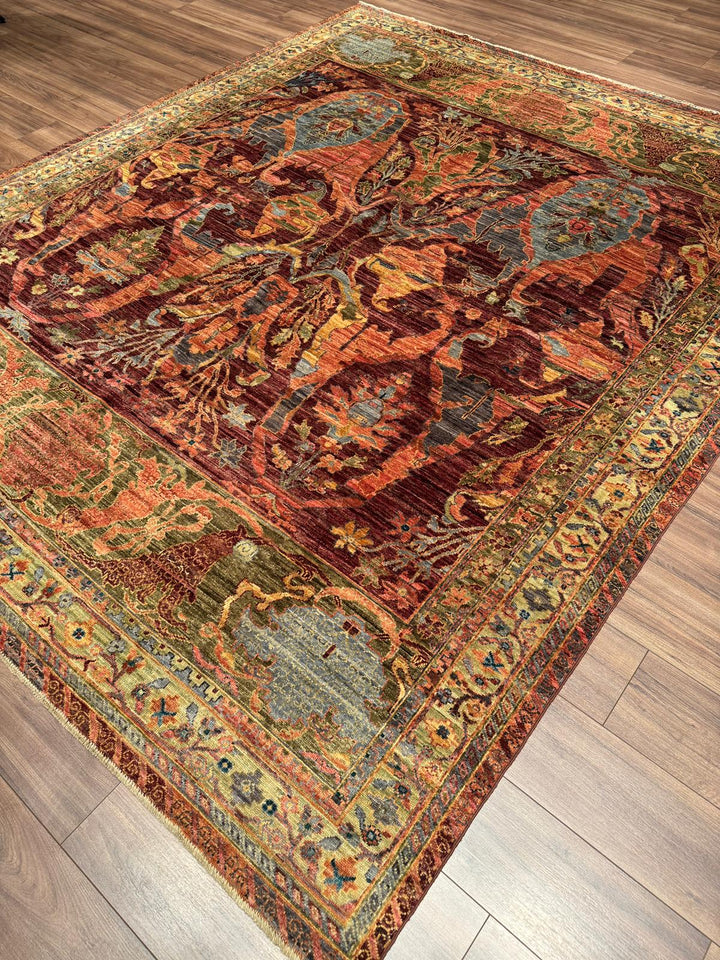 Selçuklu Orijinal El Dokuması Turuncu Kök Boya Yün Halı 251x296 7.43 Metrekare - 7x10 ft