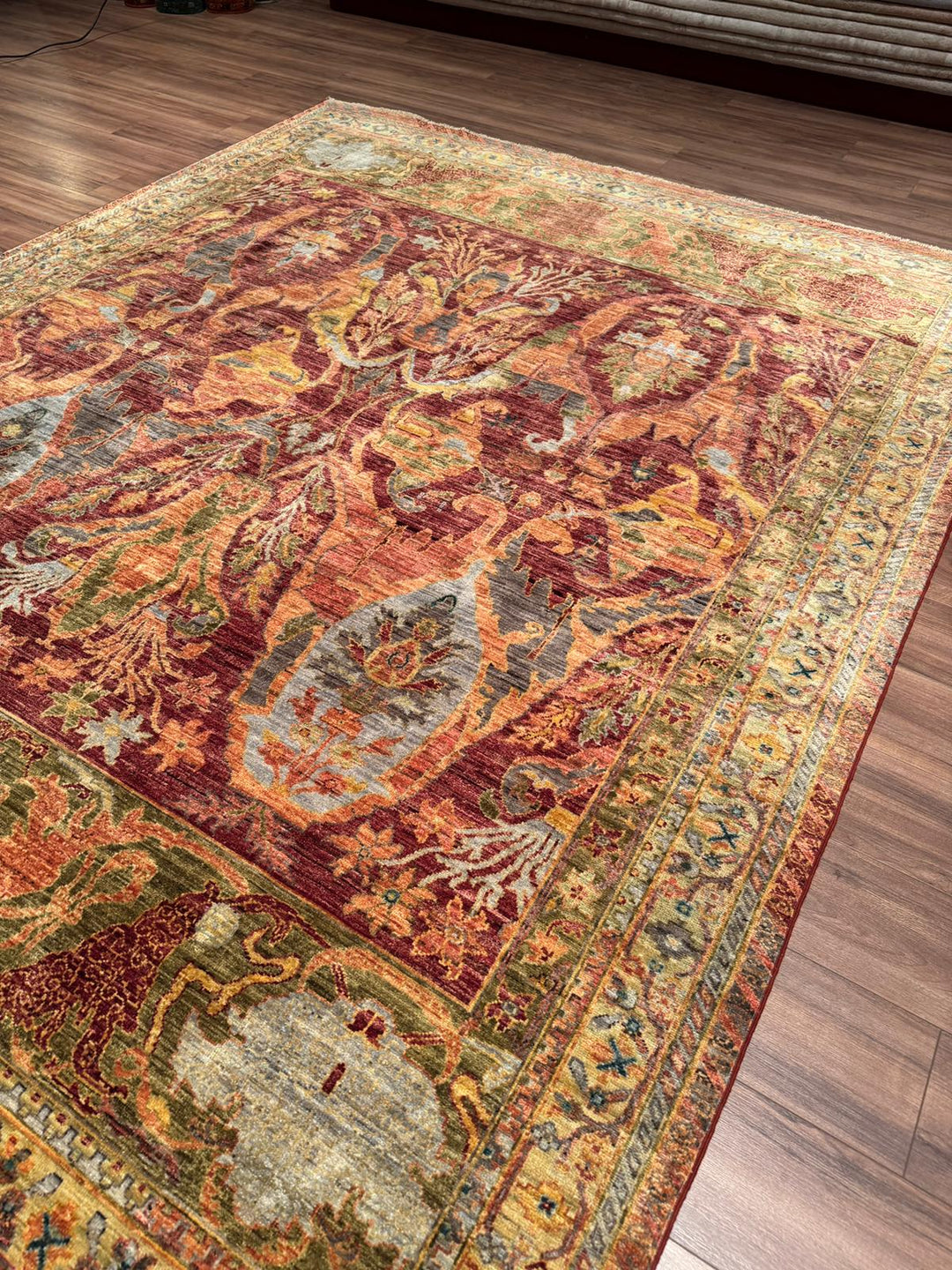 Selçuklu Orijinal El Dokuması Turuncu Kök Boya Yün Halı 246x303 7.53 Metrekare - 7x10 ft