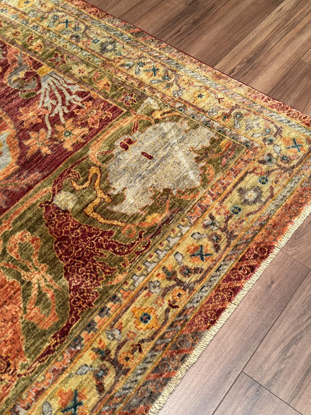 Selçuklu Orijinal El Dokuması Turuncu Kök Boya Yün Halı 246x303 7.53 Metrekare - 7x10 ft