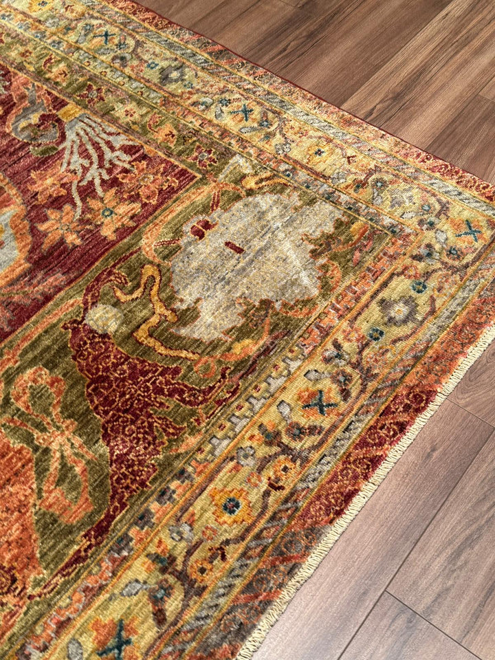 Selçuklu Orijinal El Dokuması Turuncu Kök Boya Yün Halı 246x303 7.53 Metrekare - 7x10 ft