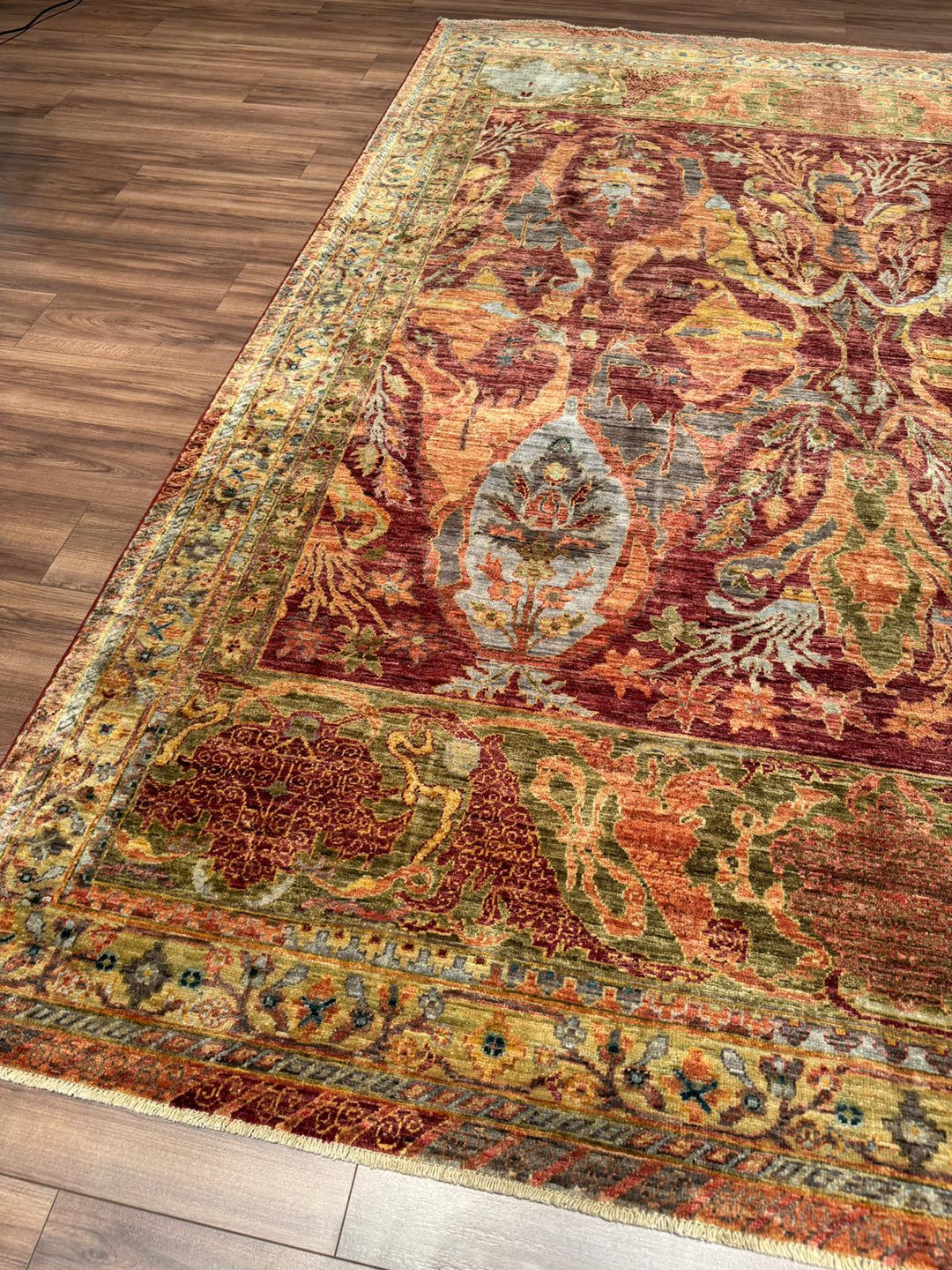 Selçuklu Orijinal El Dokuması Turuncu Kök Boya Yün Halı 246x303 7.53 Metrekare - 7x10 ft