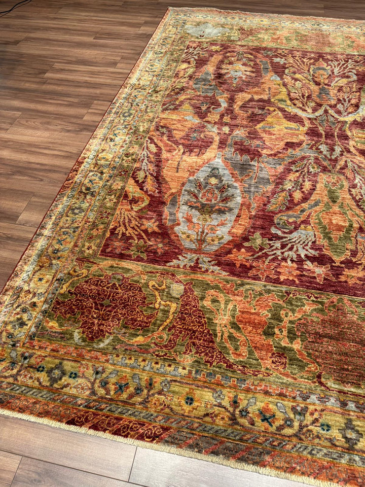 Selçuklu Orijinal El Dokuması Turuncu Kök Boya Yün Halı 246x303 7.53 Metrekare - 7x10 ft