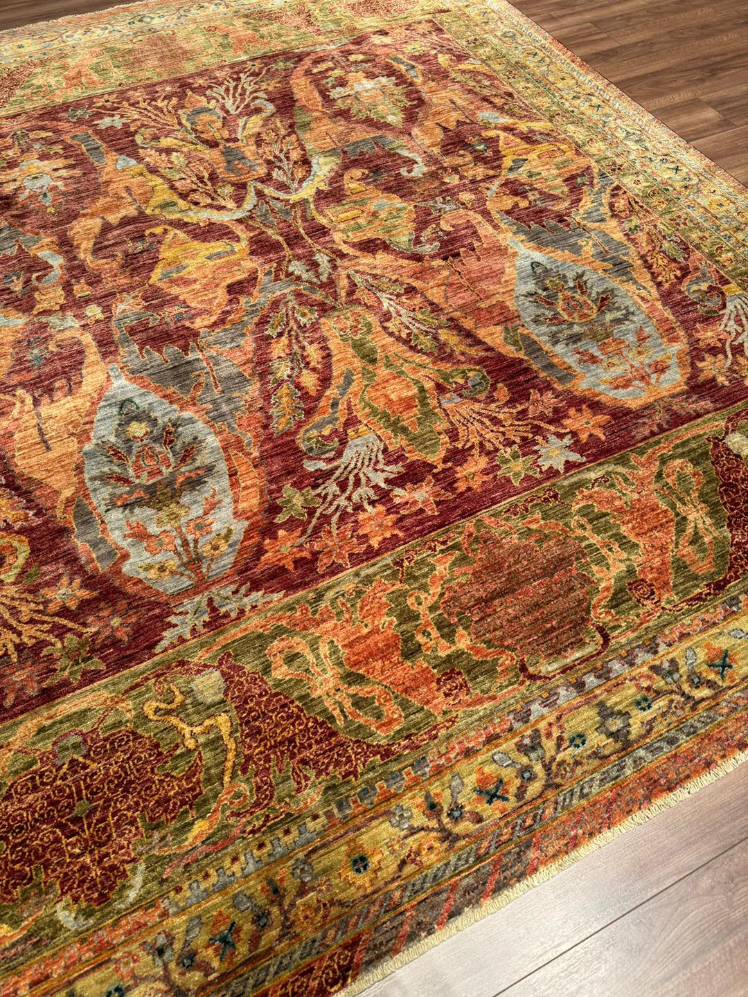 Selçuklu Orijinal El Dokuması Turuncu Kök Boya Yün Halı 246x303 7.53 Metrekare - 7x10 ft