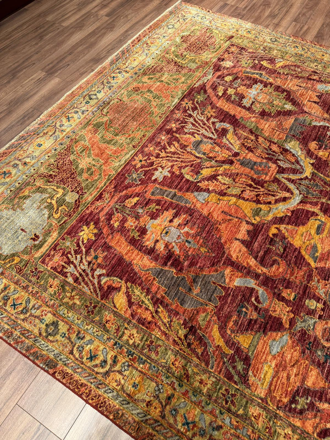Selçuklu Orijinal El Dokuması Turuncu Kök Boya Yün Halı 246x303 7.53 Metrekare - 7x10 ft