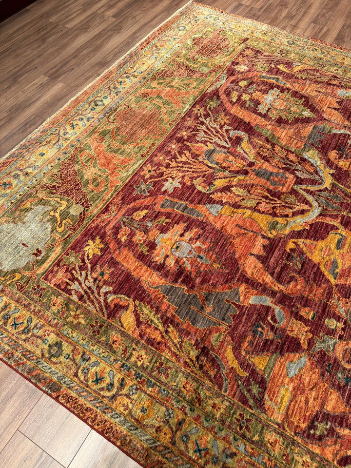 Selçuklu Orijinal El Dokuması Turuncu Kök Boya Yün Halı 246x303 7.53 Metrekare - 7x10 ft