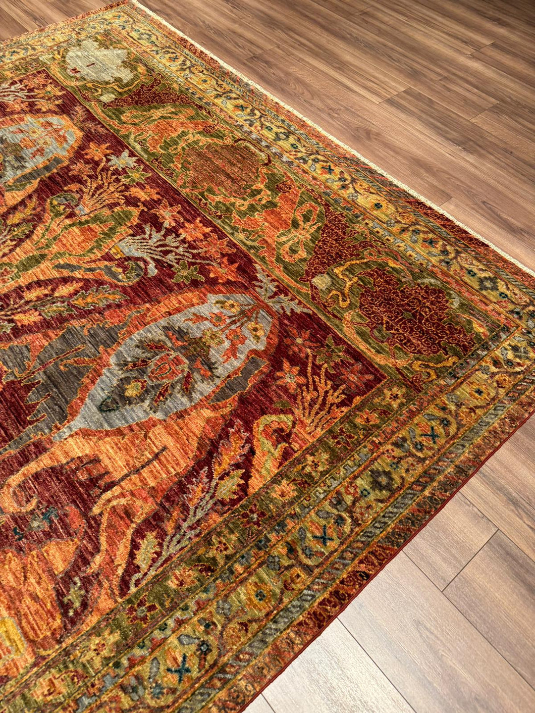 Selçuklu Orijinal El Dokuması Turuncu Kök Boya Yün Halı 246x303 7.53 Metrekare - 7x10 ft