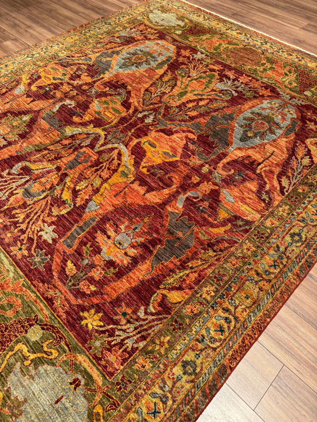 Selçuklu Orijinal El Dokuması Turuncu Kök Boya Yün Halı 246x303 7.53 Metrekare - 7x10 ft