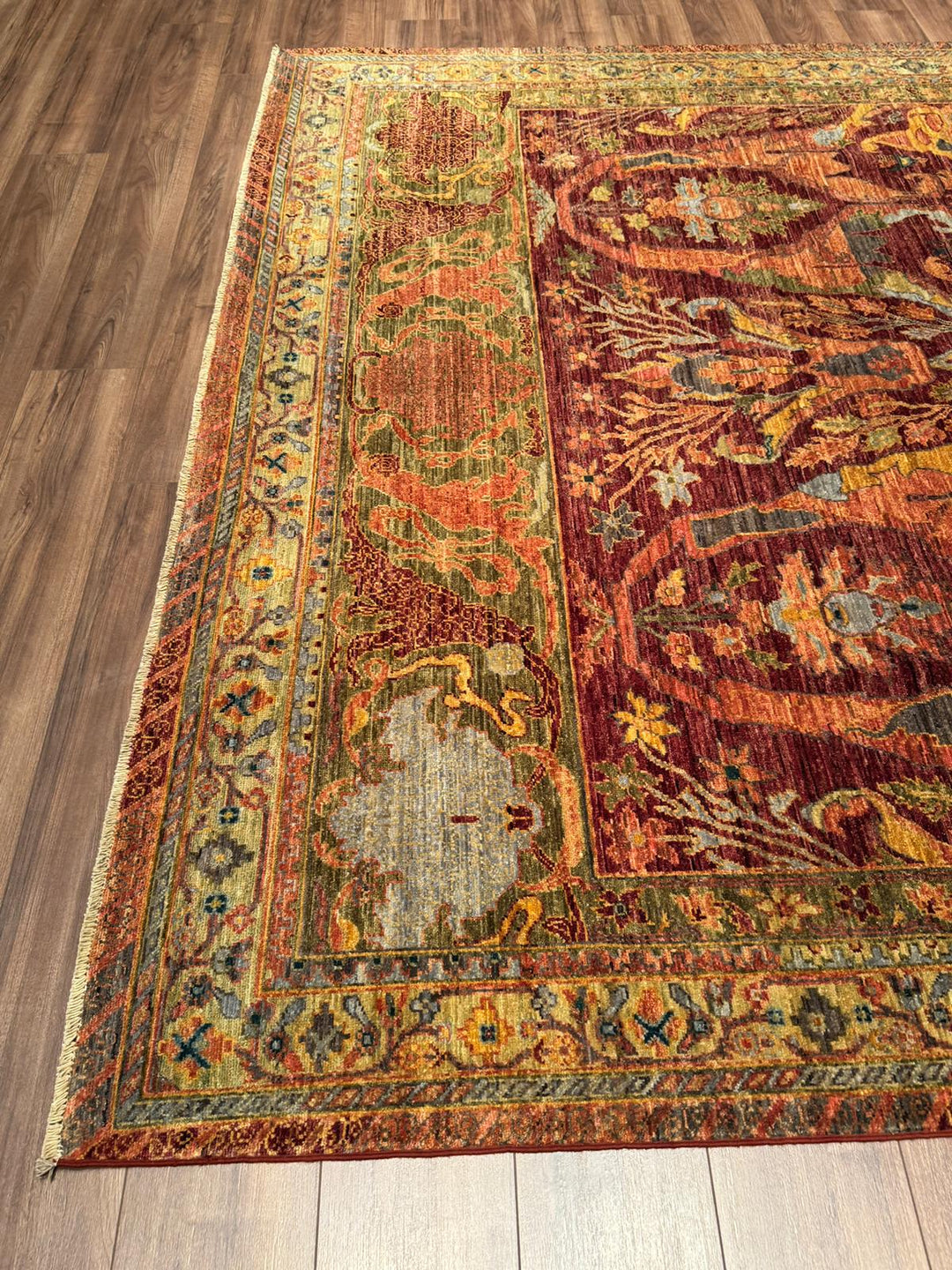 Selçuklu Orijinal El Dokuması Turuncu Kök Boya Yün Halı 246x303 7.53 Metrekare - 7x10 ft