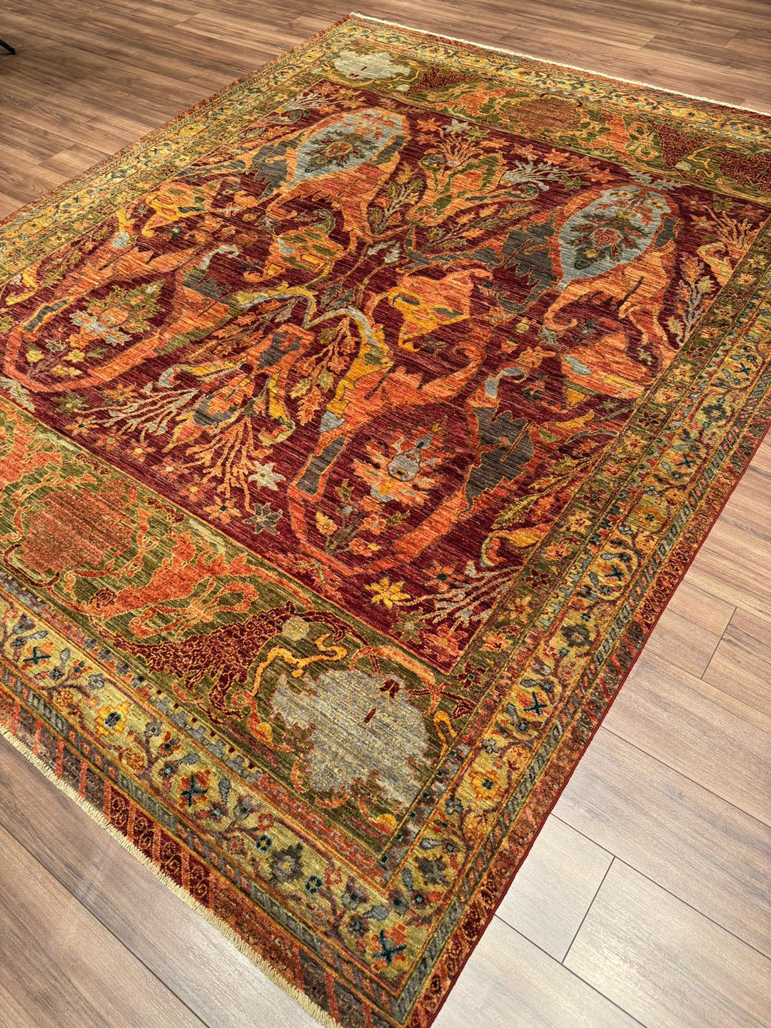 Selçuklu Orijinal El Dokuması Turuncu Kök Boya Yün Halı 246x303 7.53 Metrekare - 7x10 ft