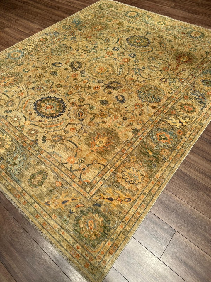 Selçuklu Orijinal El Dokuması Bej Kök Boya Yün Halı 242x294 7.11 Metrekare - 7x10 ft