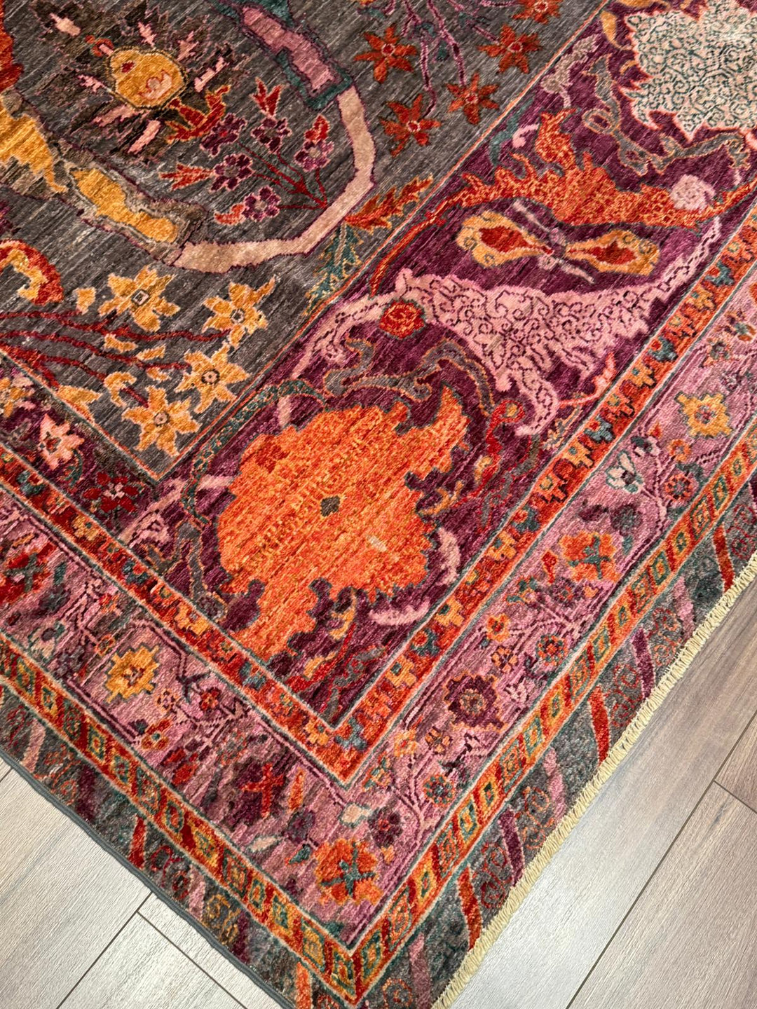 Selçuklu Orijinal El Dokuması Pembe Kök Boya Yün Halı 252x298 7.51 Metrekare - 7x10 ft