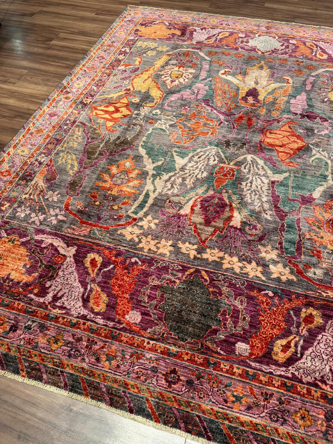 Selçuklu Orijinal El Dokuması Pembe Kök Boya Yün Halı 252x298 7.51 Metrekare - 7x10 ft