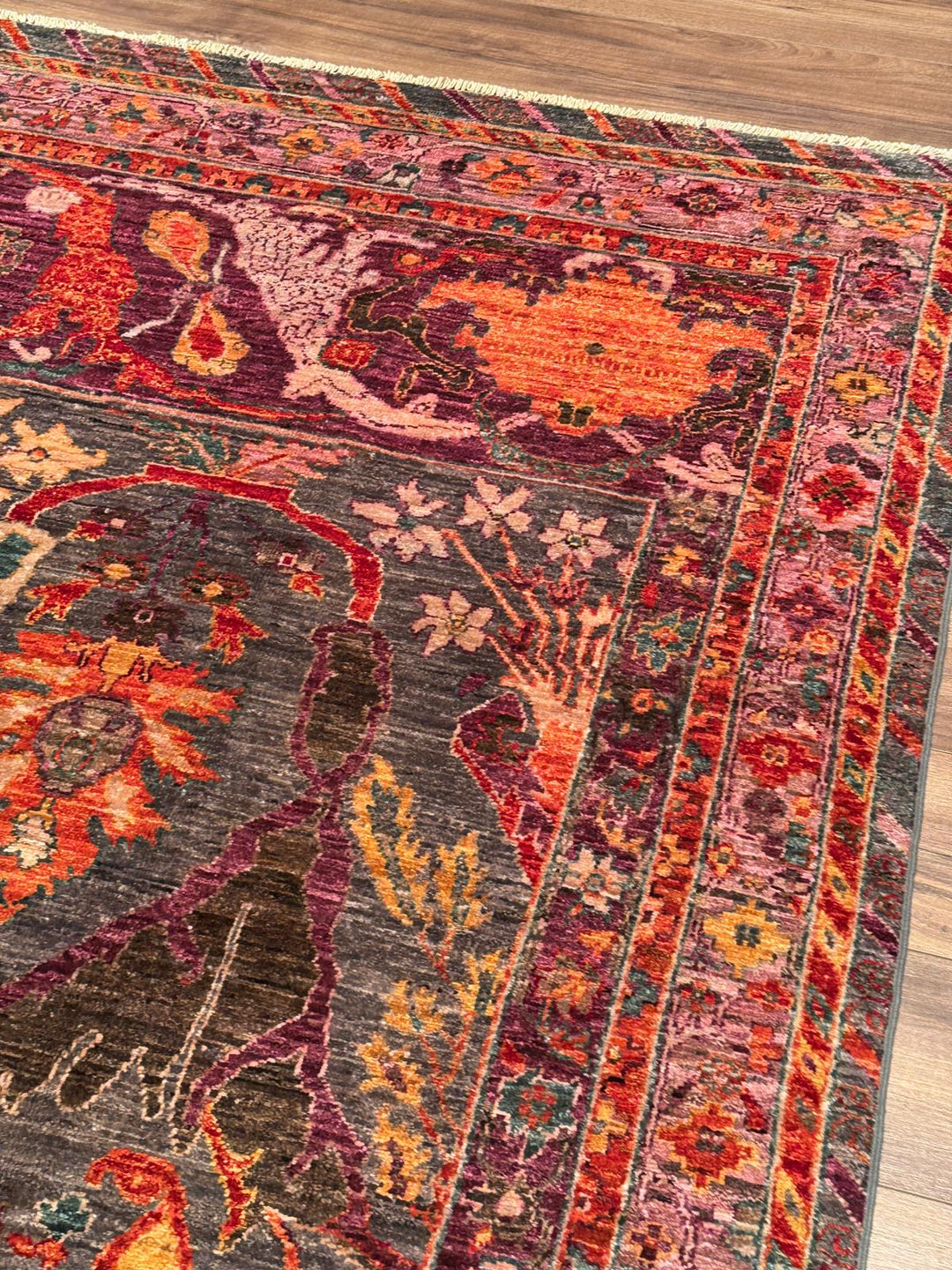 Selçuklu Orijinal El Dokuması Pembe Kök Boya Yün Halı 252x298 7.51 Metrekare - 7x10 ft
