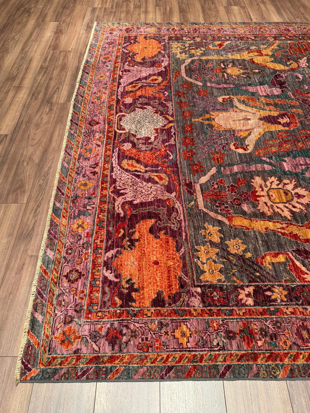 Selçuklu Orijinal El Dokuması Pembe Kök Boya Yün Halı 252x298 7.51 Metrekare - 7x10 ft