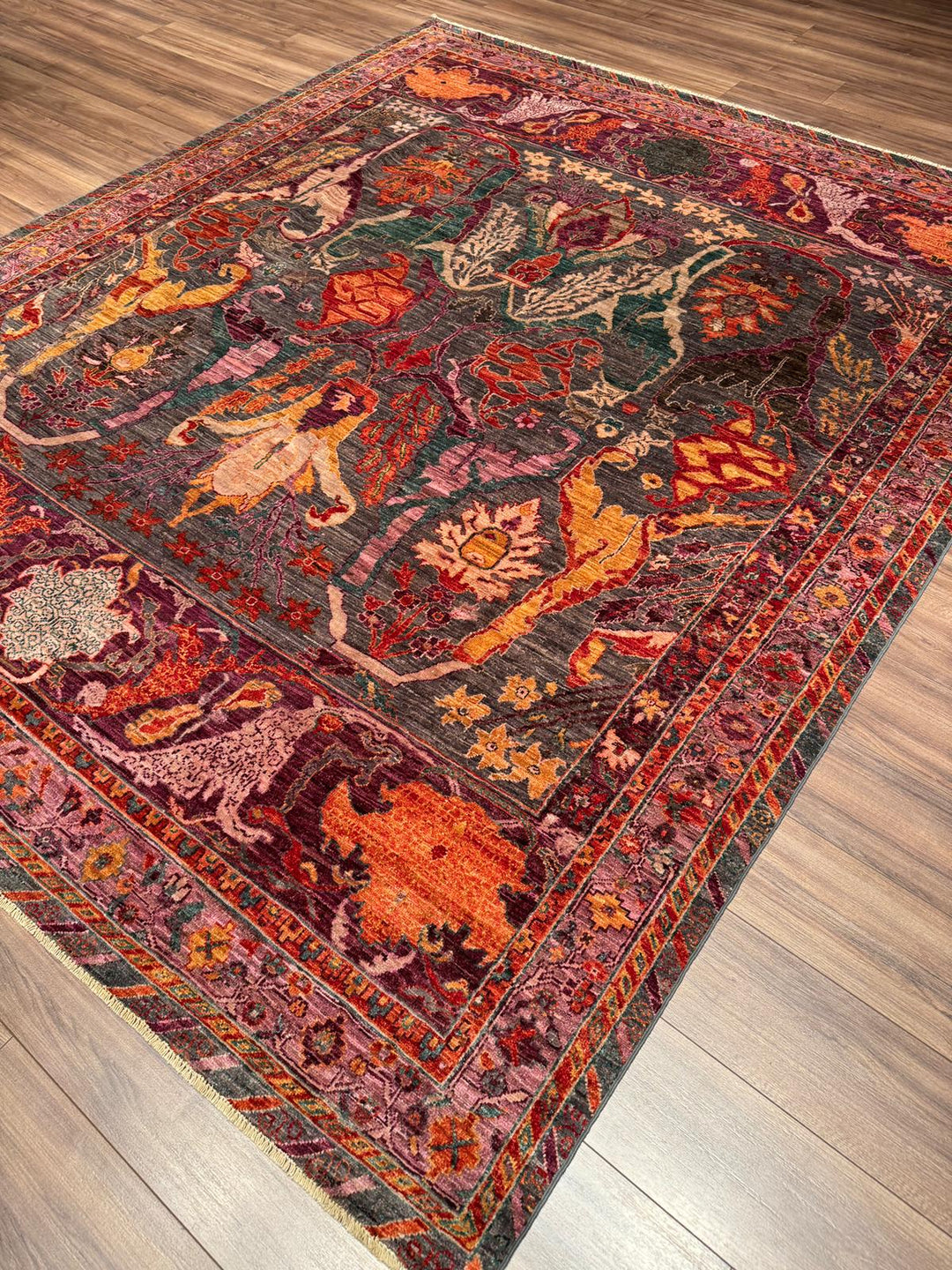 Selçuklu Orijinal El Dokuması Pembe Kök Boya Yün Halı 252x298 7.51 Metrekare - 7x10 ft