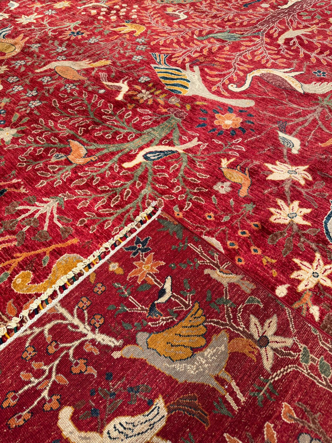 Kuş Orijinal El Dokuması Kırmızı Kök Boya Yün Halı 270x359 9.69 Metrekare - 9x12 ft