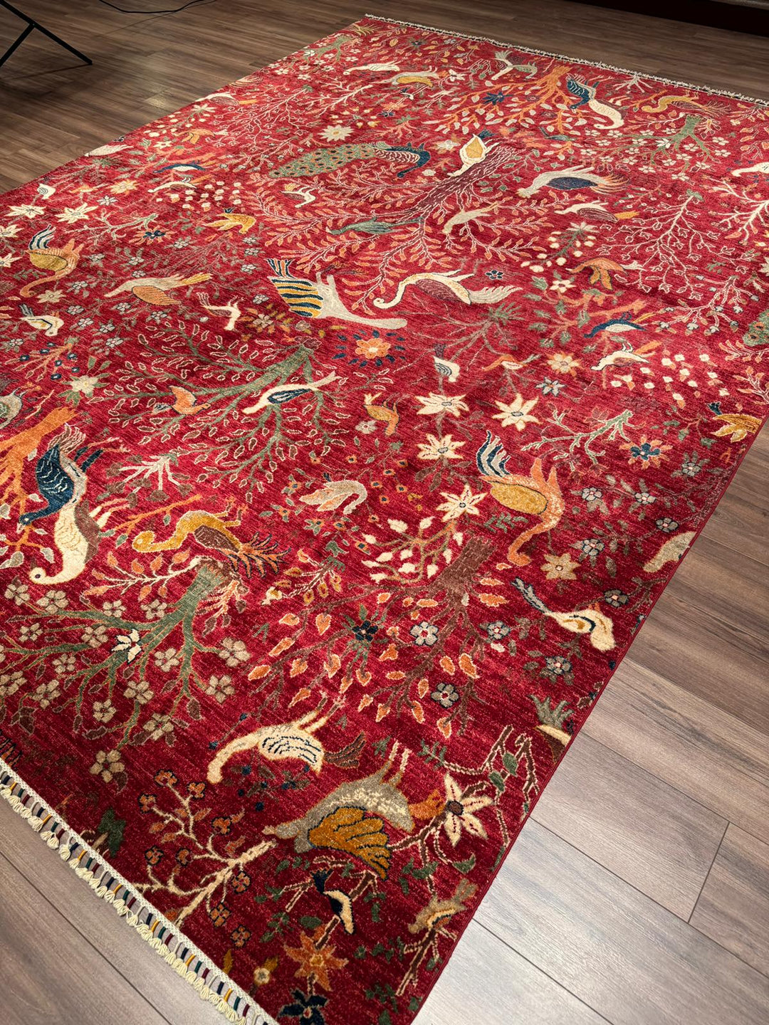 Kuş Orijinal El Dokuması Kırmızı Kök Boya Yün Halı 270x359 9.69 Metrekare - 9x12 ft