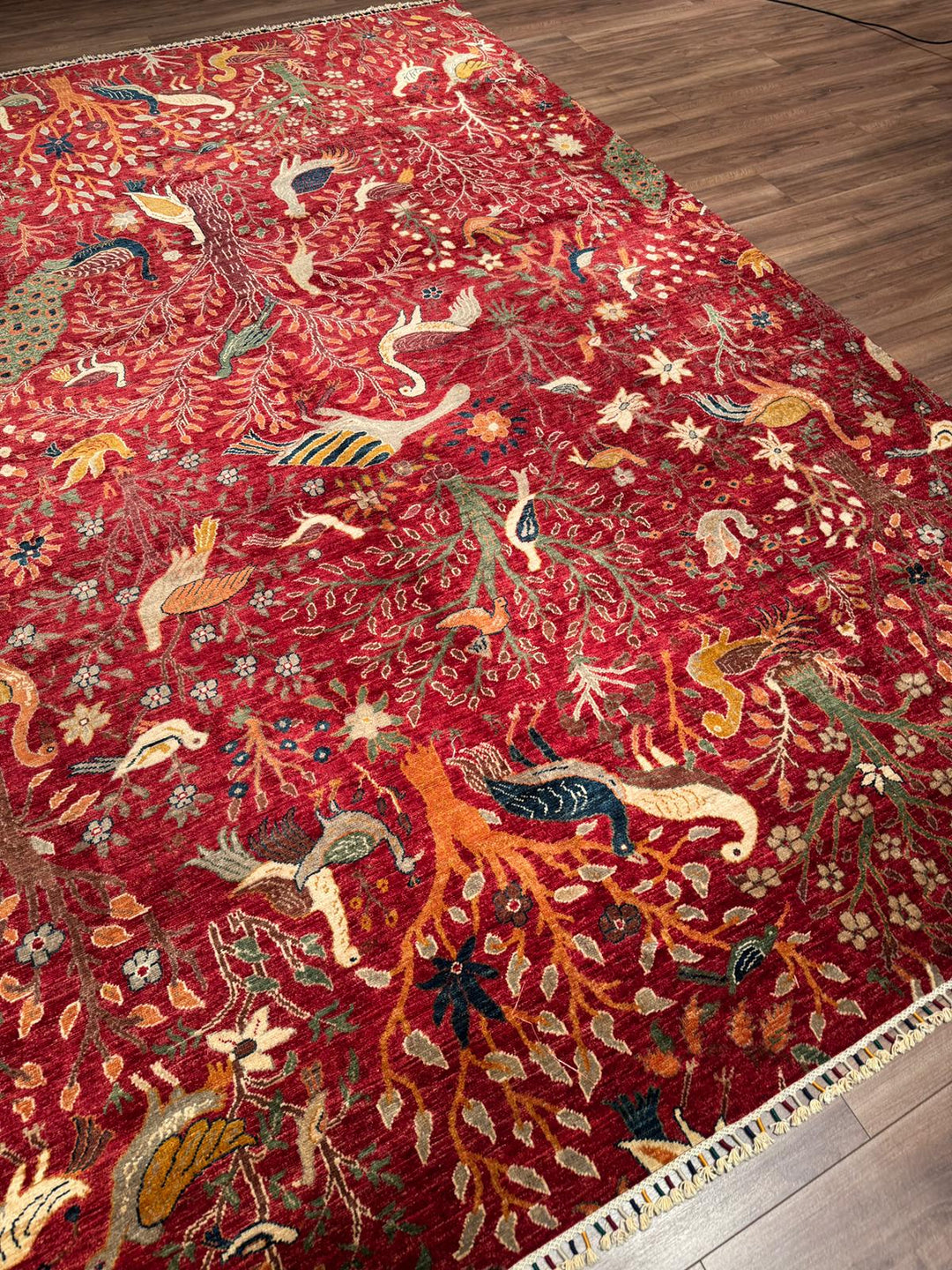 Kuş Orijinal El Dokuması Kırmızı Kök Boya Yün Halı 270x359 9.69 Metrekare - 9x12 ft