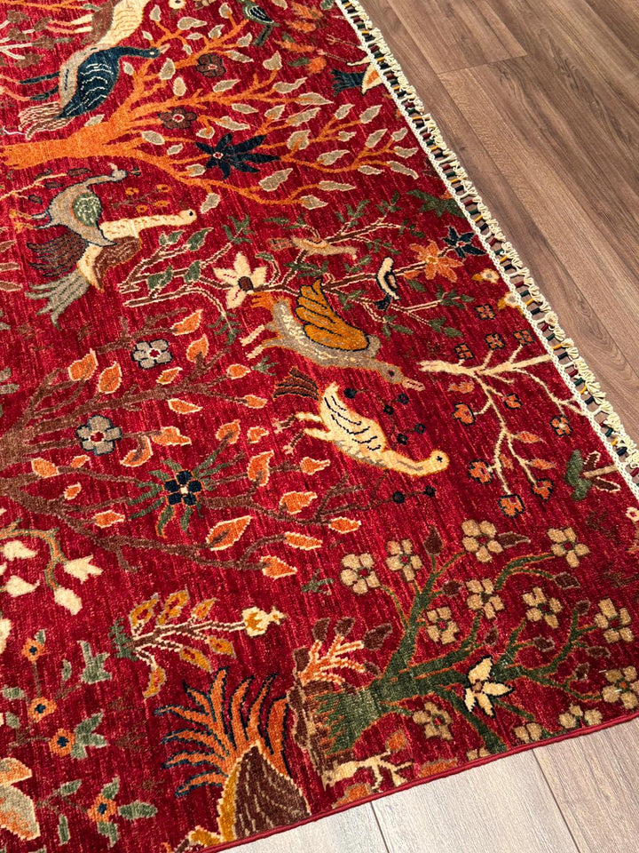 Kuş Orijinal El Dokuması Kırmızı Kök Boya Yün Halı 270x359 9.69 Metrekare - 9x12 ft