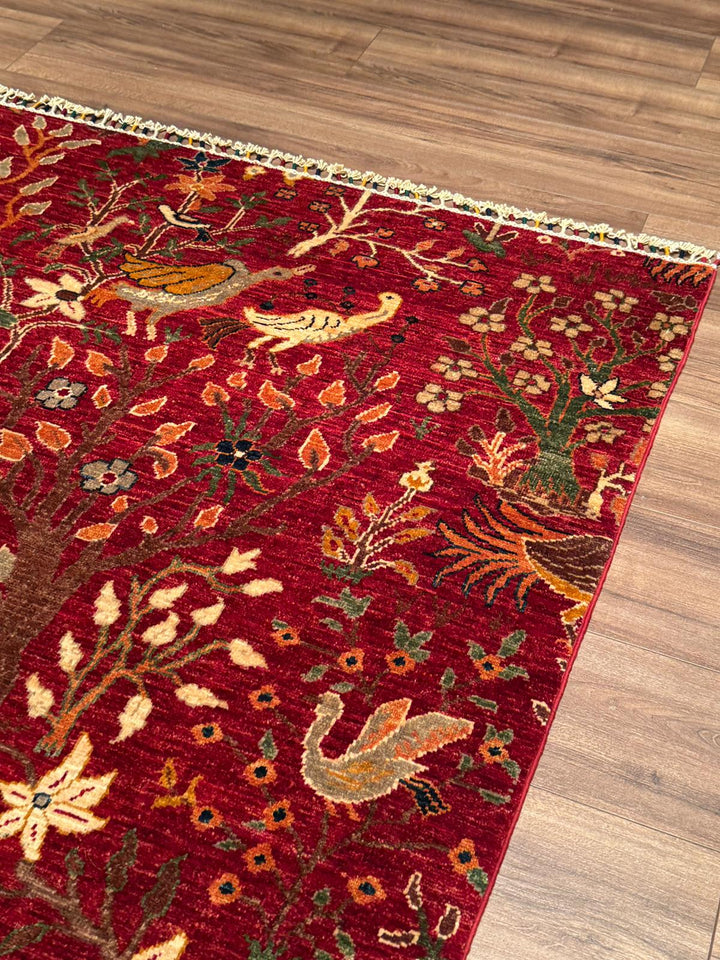 Kuş Orijinal El Dokuması Kırmızı Kök Boya Yün Halı 270x359 9.69 Metrekare - 9x12 ft