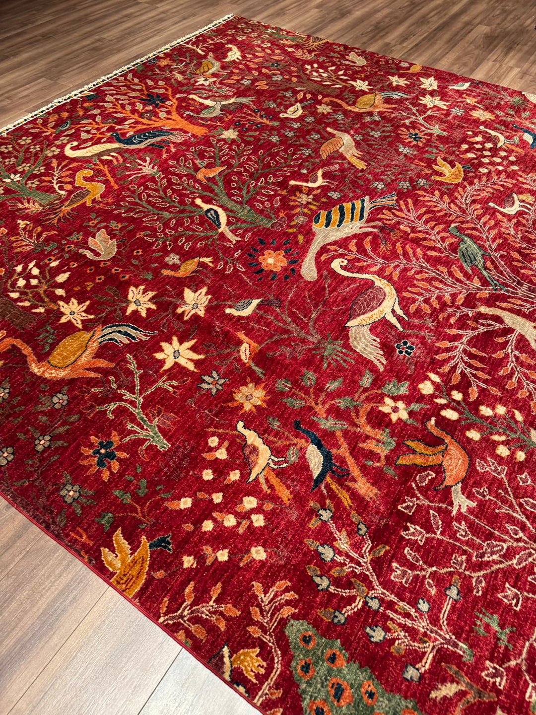 Kuş Orijinal El Dokuması Kırmızı Kök Boya Yün Halı 270x359 9.69 Metrekare - 9x12 ft