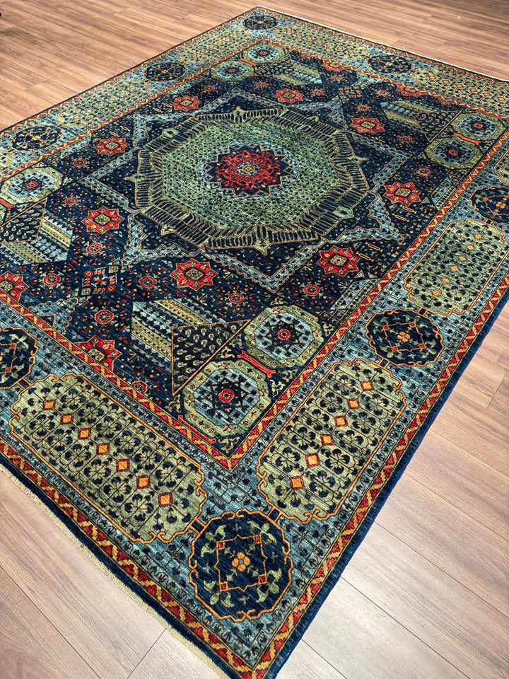 Selçuklu Orijinal El Dokuması Mavi Kök Boya Yün Halı 276x353 9.74 Metrekare - 9x12 ft
