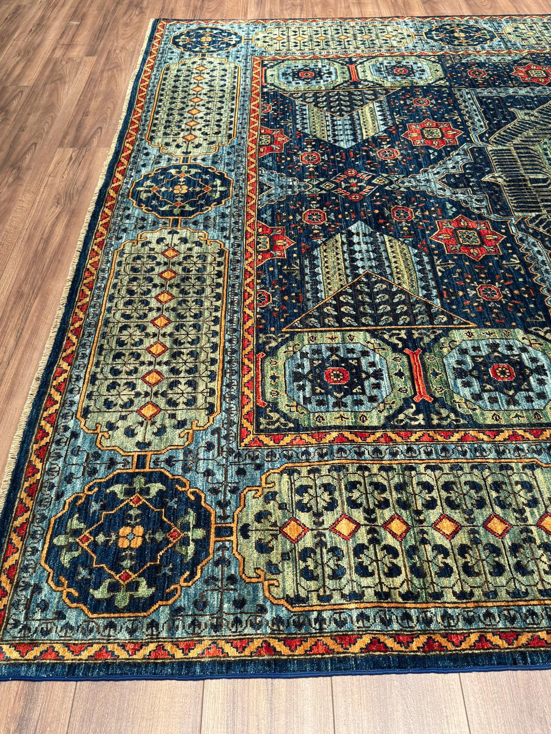 Selçuklu Orijinal El Dokuması Mavi Kök Boya Yün Halı 276x353 9.74 Metrekare - 9x12 ft