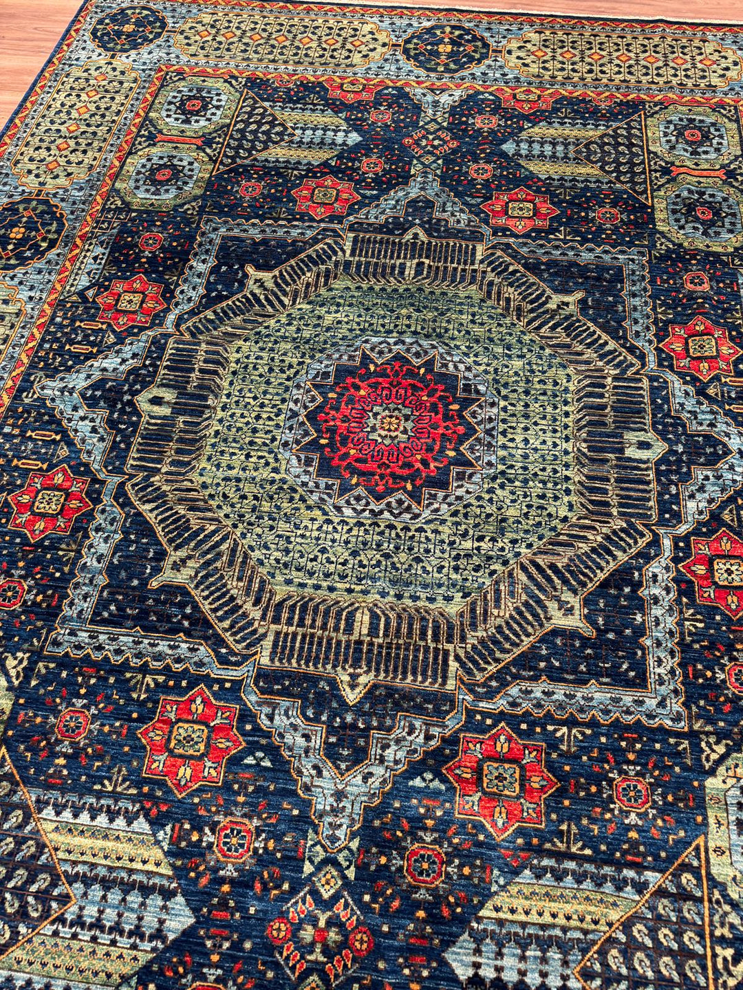 Selçuklu Orijinal El Dokuması Mavi Kök Boya Yün Halı 276x353 9.74 Metrekare - 9x12 ft