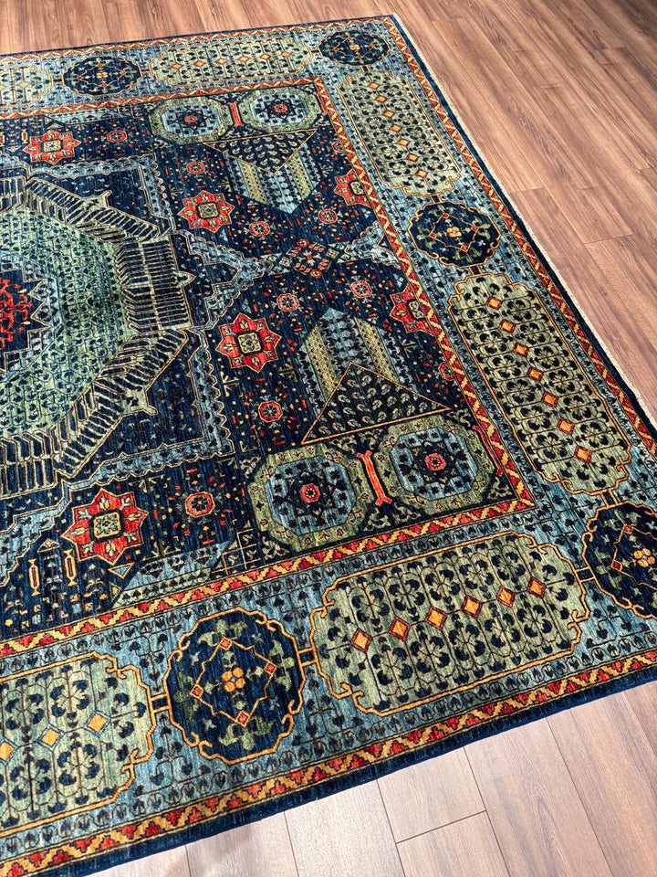 Selçuklu Orijinal El Dokuması Mavi Kök Boya Yün Halı 276x353 9.74 Metrekare - 9x12 ft