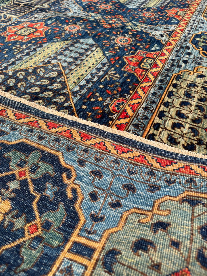 Selçuklu Orijinal El Dokuması Mavi Kök Boya Yün Halı 276x353 9.74 Metrekare - 9x12 ft