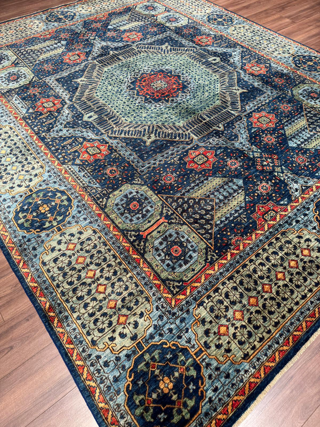 Selçuklu Orijinal El Dokuması Mavi Kök Boya Yün Halı 276x353 9.74 Metrekare - 9x12 ft