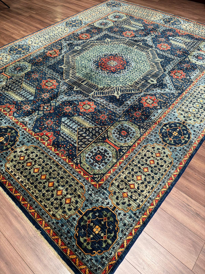 Selçuklu Orijinal El Dokuması Mavi Kök Boya Yün Halı 276x353 9.74 Metrekare - 9x12 ft