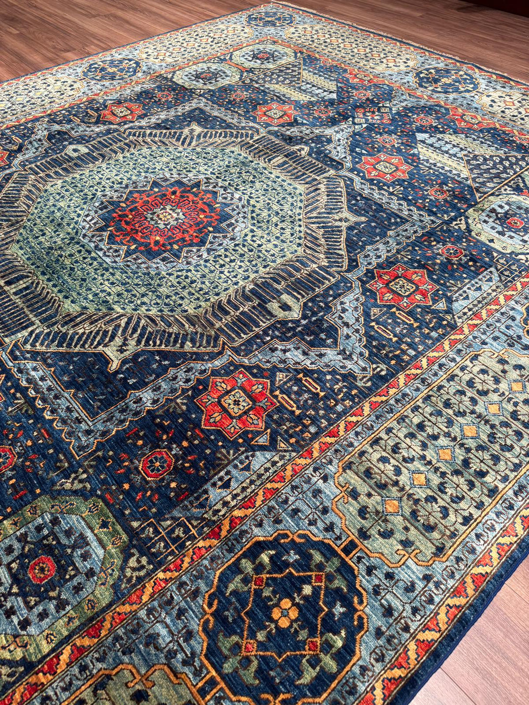 Selçuklu Orijinal El Dokuması Mavi Kök Boya Yün Halı 276x353 9.74 Metrekare - 9x12 ft