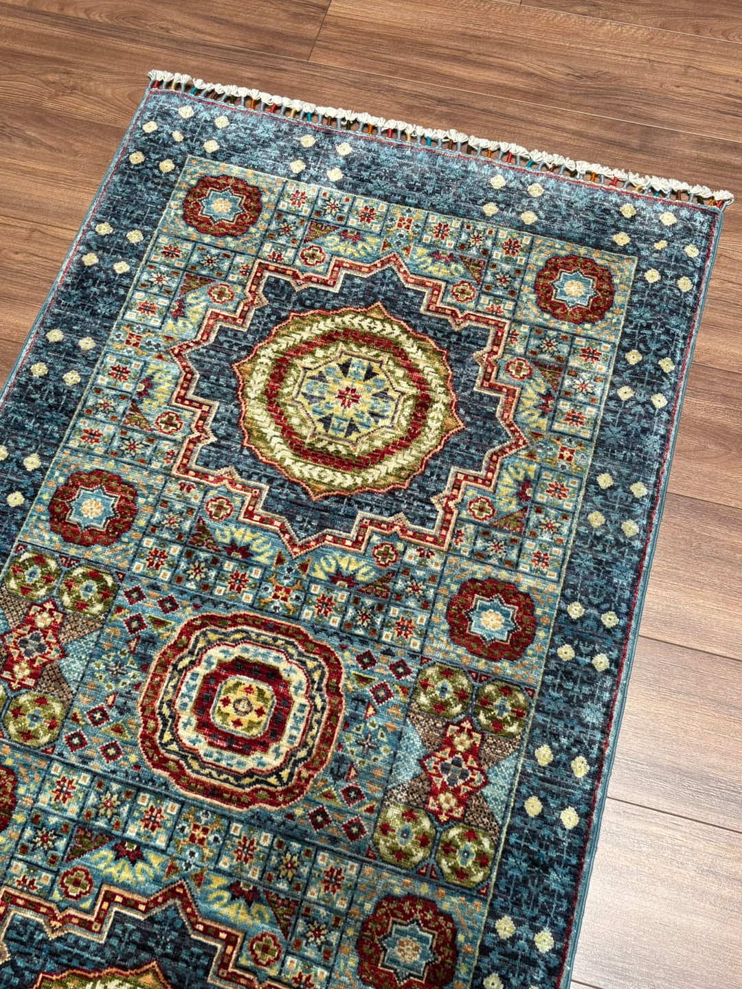 Memlük Orijinal El Dokuması Yolluk Mavi Kök Boya Yün Halı 0.86x255 2.19 Metrekare - 3x8 ft