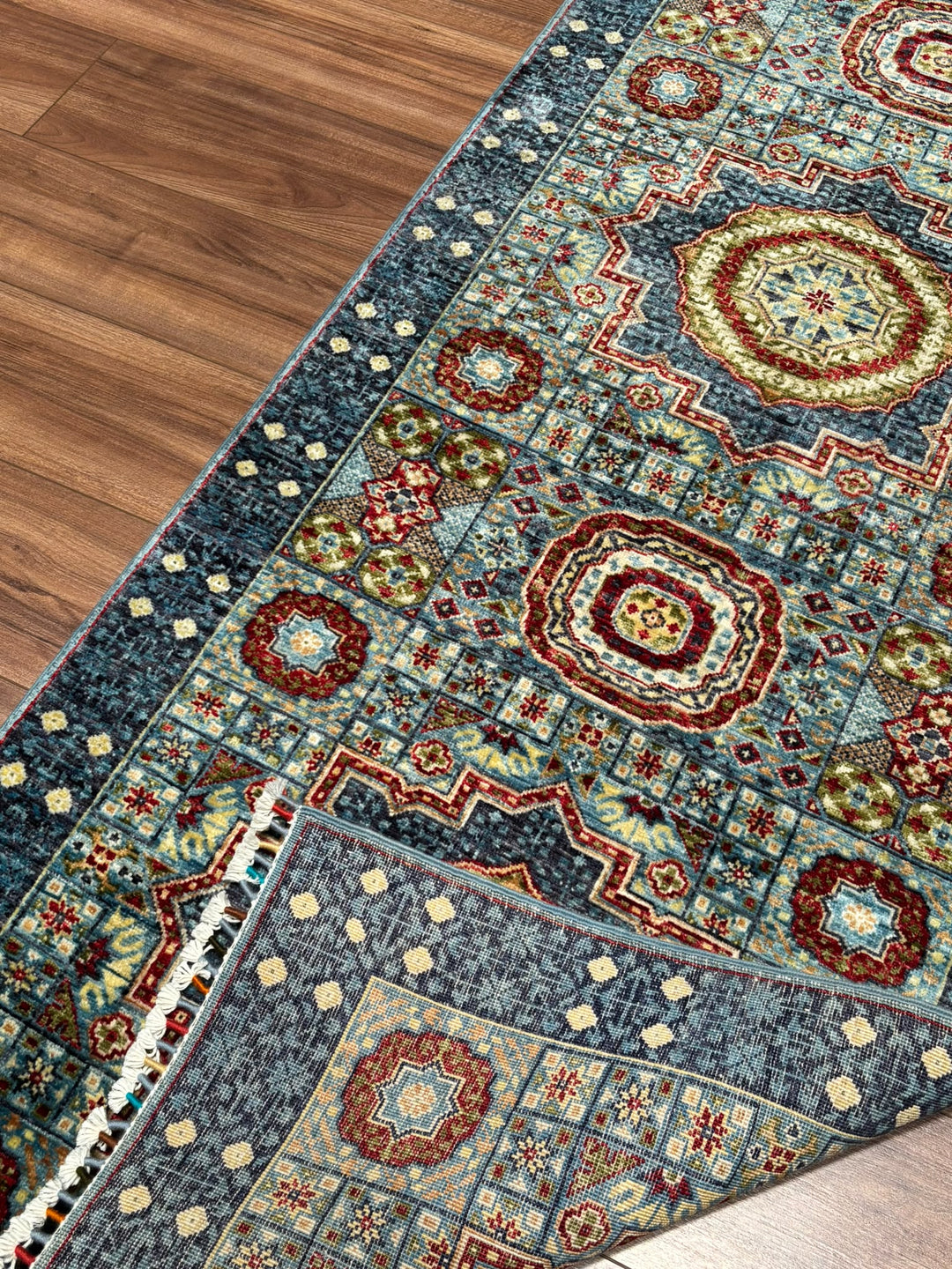 Memlük Orijinal El Dokuması Yolluk Mavi Kök Boya Yün Halı 0.86x255 2.19 Metrekare - 3x8 ft
