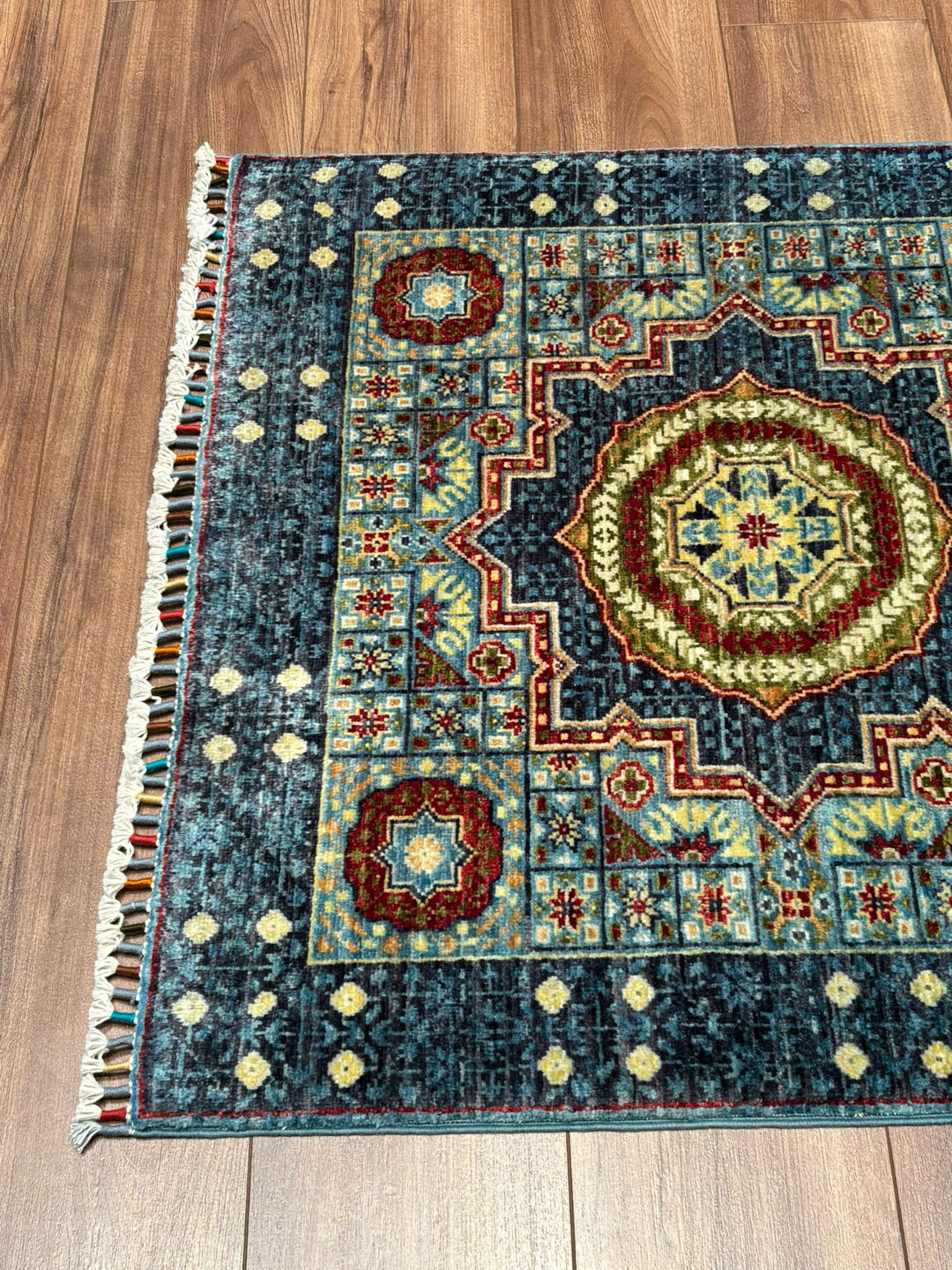 Memlük Orijinal El Dokuması Yolluk Mavi Kök Boya Yün Halı 0.86x255 2.19 Metrekare - 3x8 ft