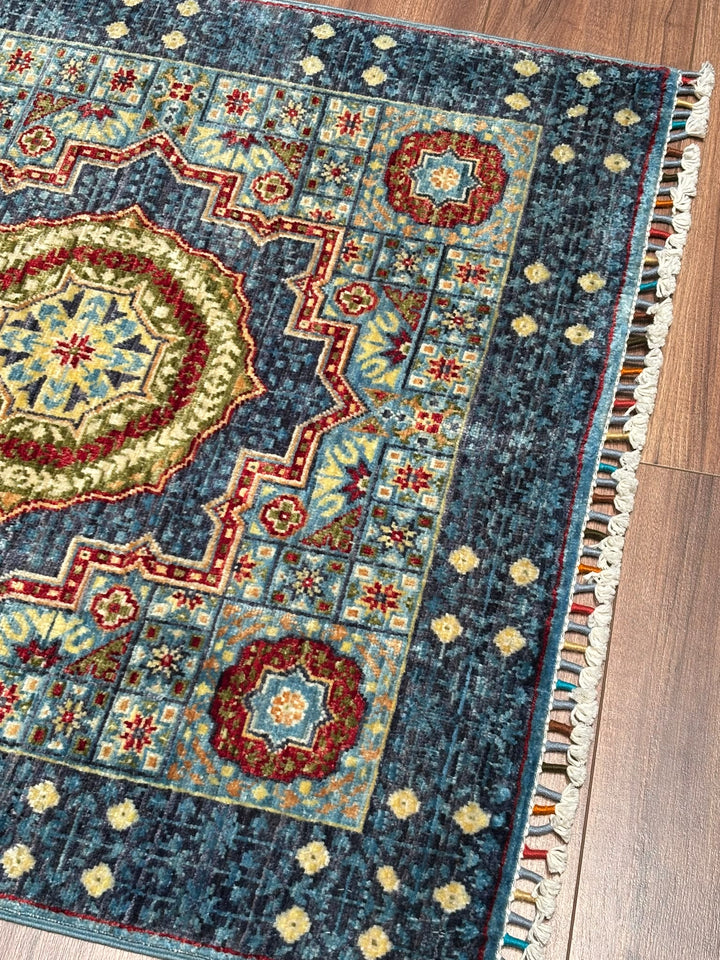 Memlük Orijinal El Dokuması Yolluk Mavi Kök Boya Yün Halı 0.86x255 2.19 Metrekare - 3x8 ft