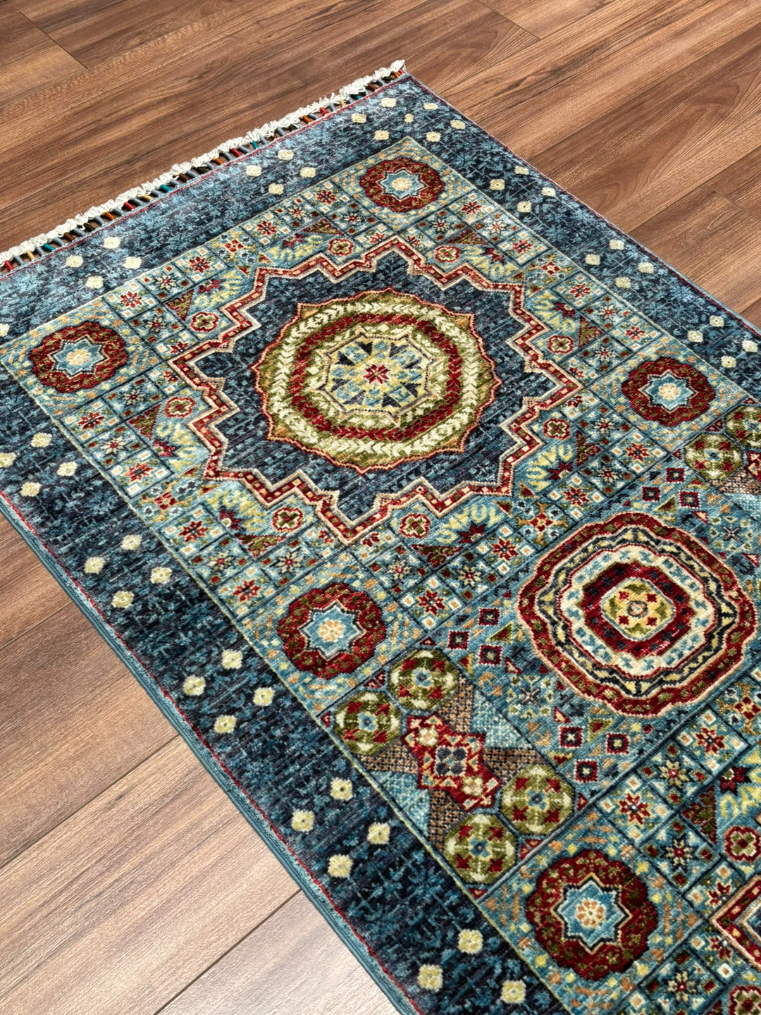 Memlük Orijinal El Dokuması Yolluk Mavi Kök Boya Yün Halı 0.86x255 2.19 Metrekare - 3x8 ft