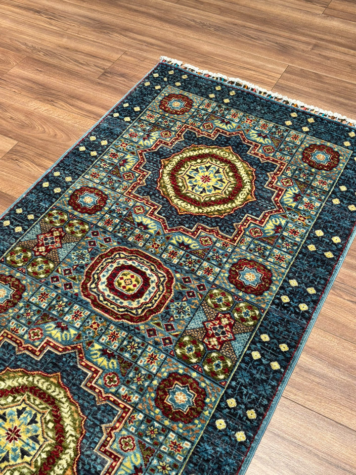 Memlük Orijinal El Dokuması Yolluk Mavi Kök Boya Yün Halı 0.86x255 2.19 Metrekare - 3x8 ft