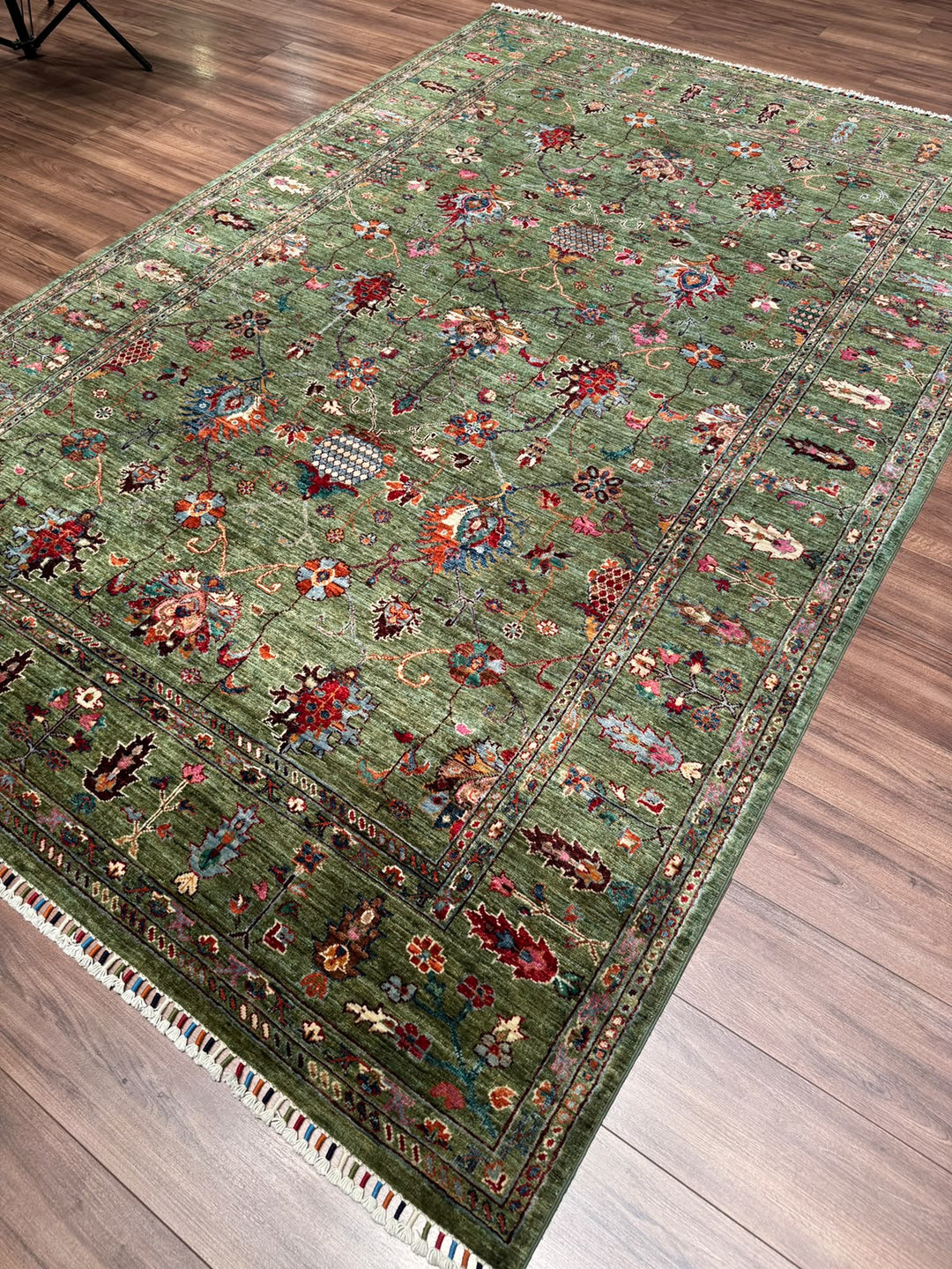 Sultani Binbirgece Orijinal El Dokuması Yeşil Kök Boya Yün Halı 206x308 6.34 Metrekare - 7x10 ft