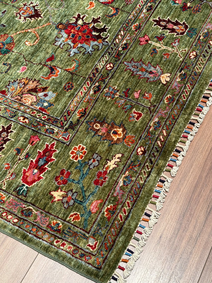 Sultani Binbirgece Orijinal El Dokuması Yeşil Kök Boya Yün Halı 206x308 6.34 Metrekare - 7x10 ft